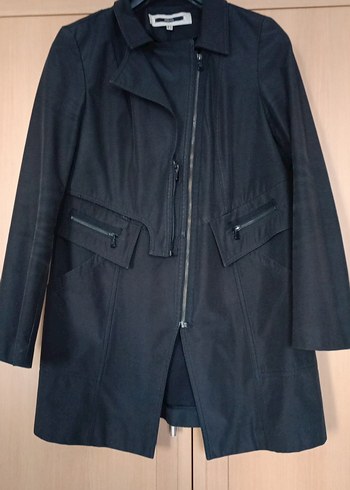 Siyah Midi Trençkot Fermuarlı - Görsel 2