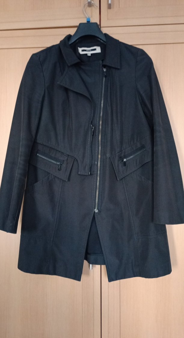 Siyah Midi Trençkot Fermuarlı - Görsel 2