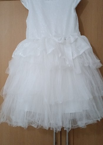 Beyaz Fırfırlı Kız Çocuk Elbisesi - Görsel 2