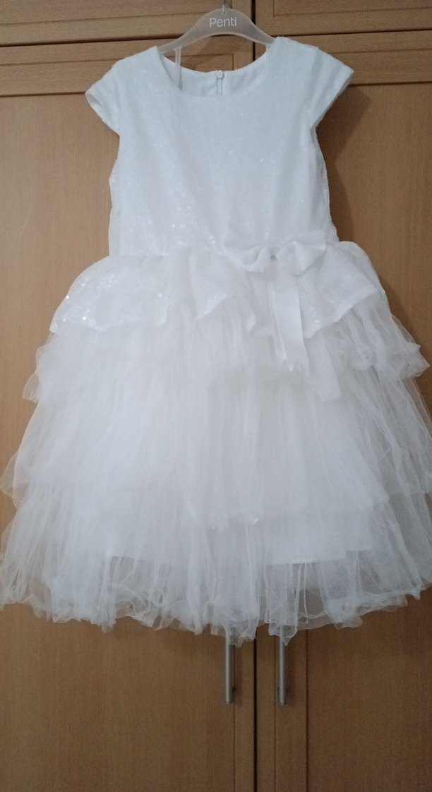 Beyaz Fırfırlı Kız Çocuk Elbisesi - Görsel 2