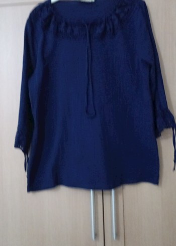 Mor Kadın Keten Uzun Kollu Bluz - Görsel 2