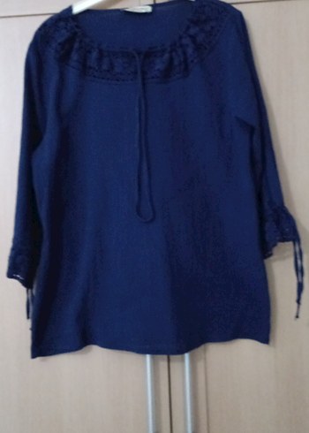 Mor Kadın Keten Uzun Kollu Bluz - Görsel 4