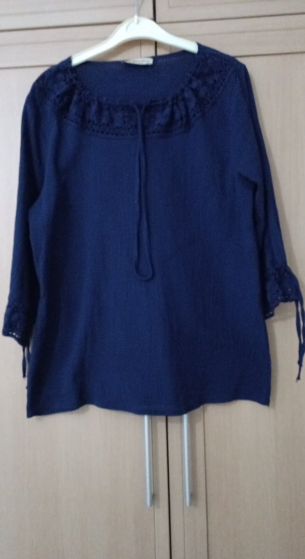 Mor Kadın Keten Uzun Kollu Bluz - Görsel 3