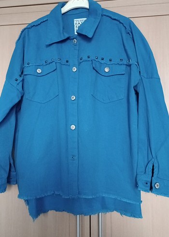 Düğmeli Mavi Denim Kadın Gömlek - Görsel 2