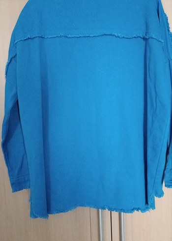 Düğmeli Mavi Denim Kadın Gömlek - Görsel 7