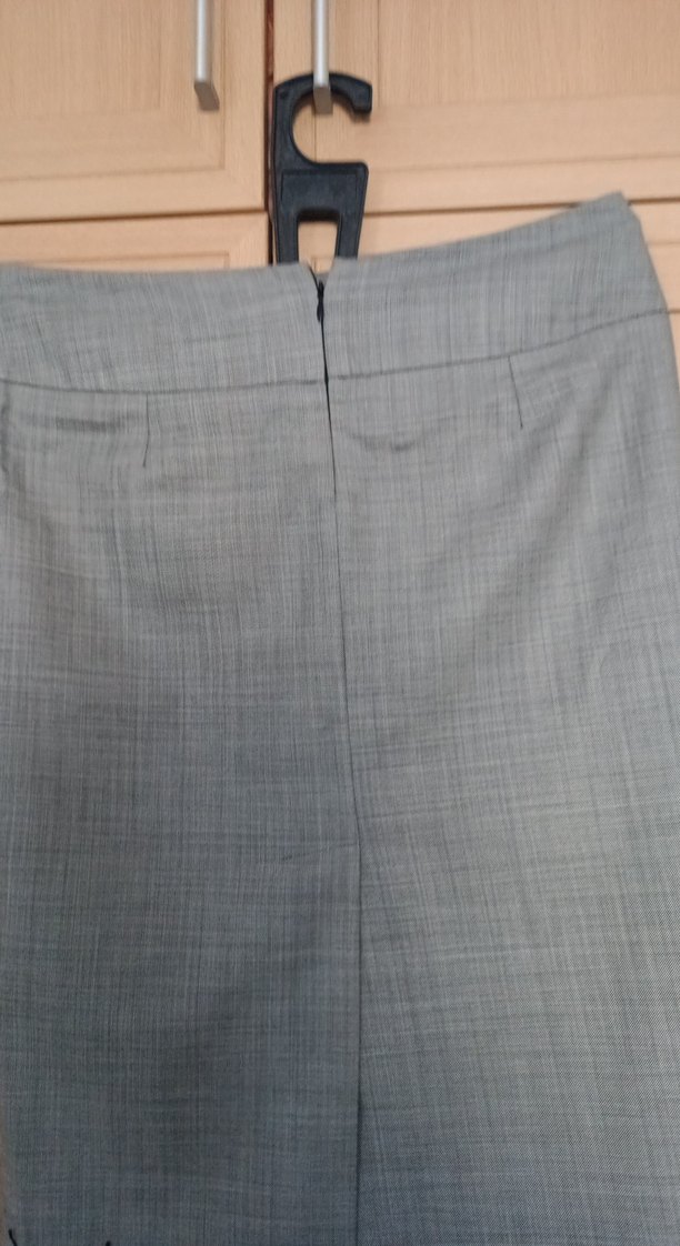 Gri Midi Drapeli Kadın Kalem Etek - Görsel 3