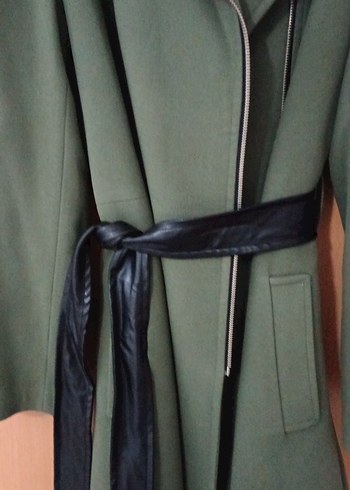 Kadın Yeşil Midi Kaban, Fermuarlı, Regular Fit - Görsel 5