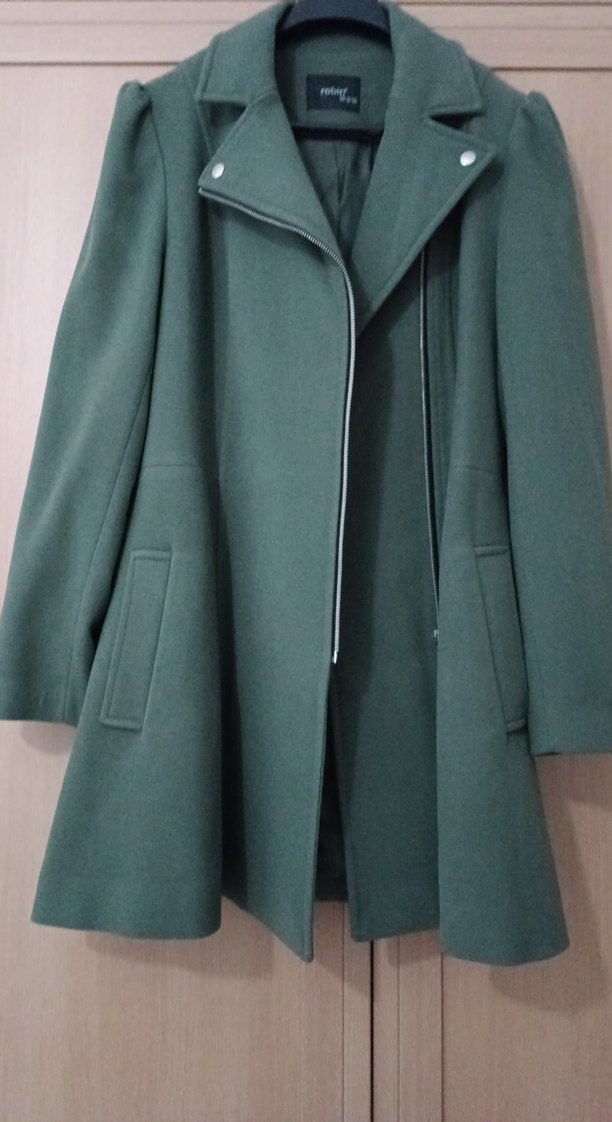 Kadın Yeşil Midi Kaban, Fermuarlı, Regular Fit - Görsel 2