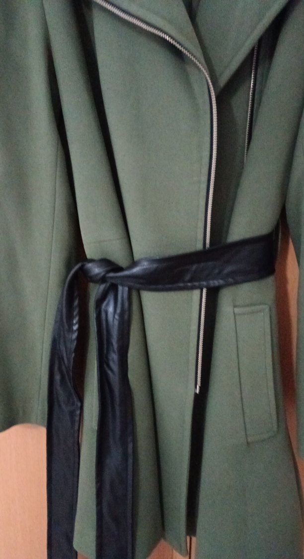 Kadın Yeşil Midi Kaban, Fermuarlı, Regular Fit - Görsel 5