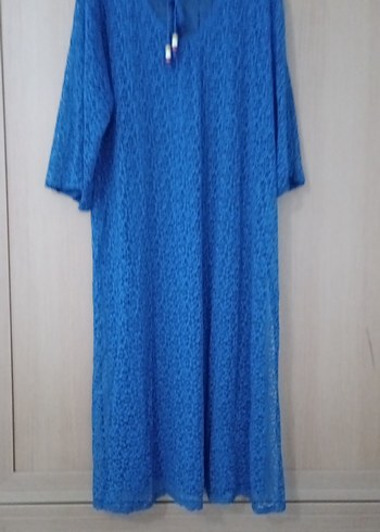 Mavi Uzun Bol Kesim Boncuklu pareo - Görsel 2