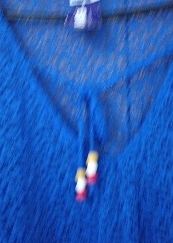 Mavi Uzun Bol Kesim Boncuklu pareo - Görsel 3