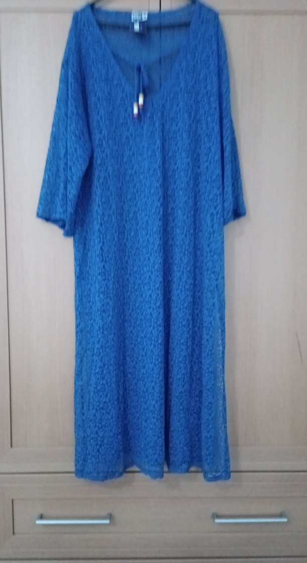 Mavi Uzun Bol Kesim Boncuklu pareo - Görsel 2