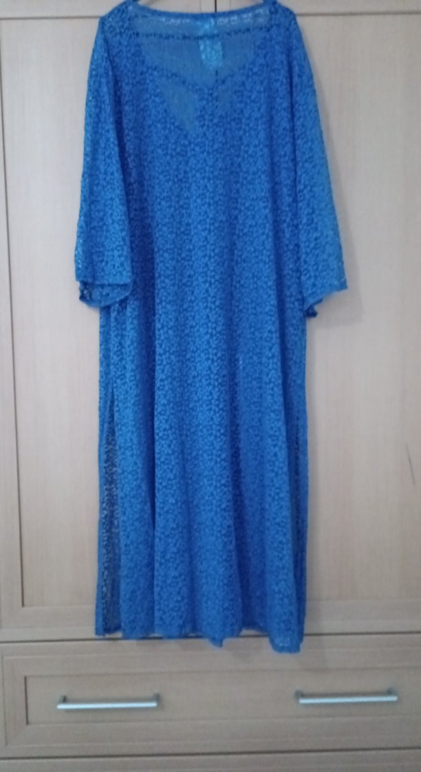 Mavi Uzun Bol Kesim Boncuklu pareo - Görsel 5