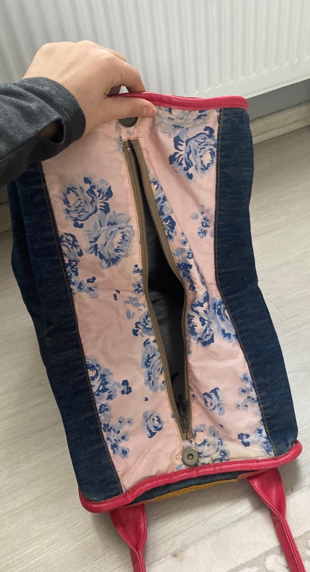 Koyu Pembe Denim Fermuarlı Kadın Çanta - Görsel 2