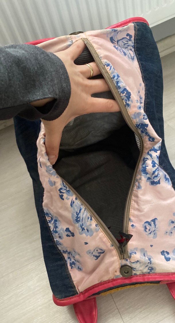 Koyu Pembe Denim Fermuarlı Kadın Çanta - Görsel 3