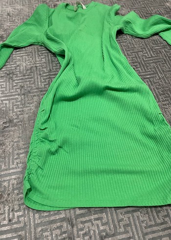 xs Beden Uzun Kollu İnce Fit Yeşil Triko Elbise