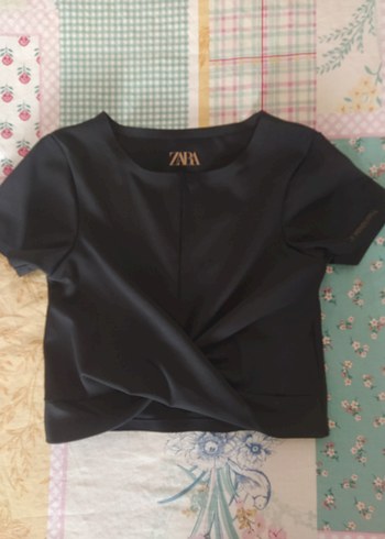 Bisiklet yaka kısa kollu siyah kız çocuk spor crop