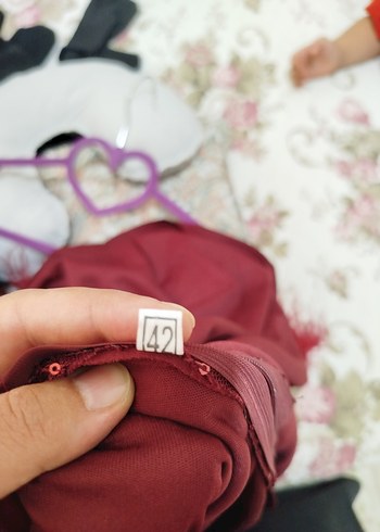 42 Beden Bordo Uzun Kollu Drapeli Abiye Elbise
