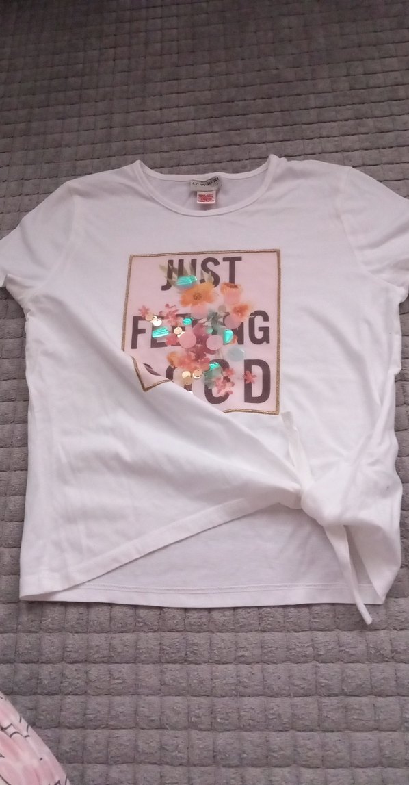 Kız Çocuk Beyaz Baskılı Pamuk Tişört - Görsel 4