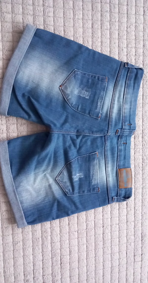 Kadın Parlak Mavi Mini Kot Şort - Görsel 3