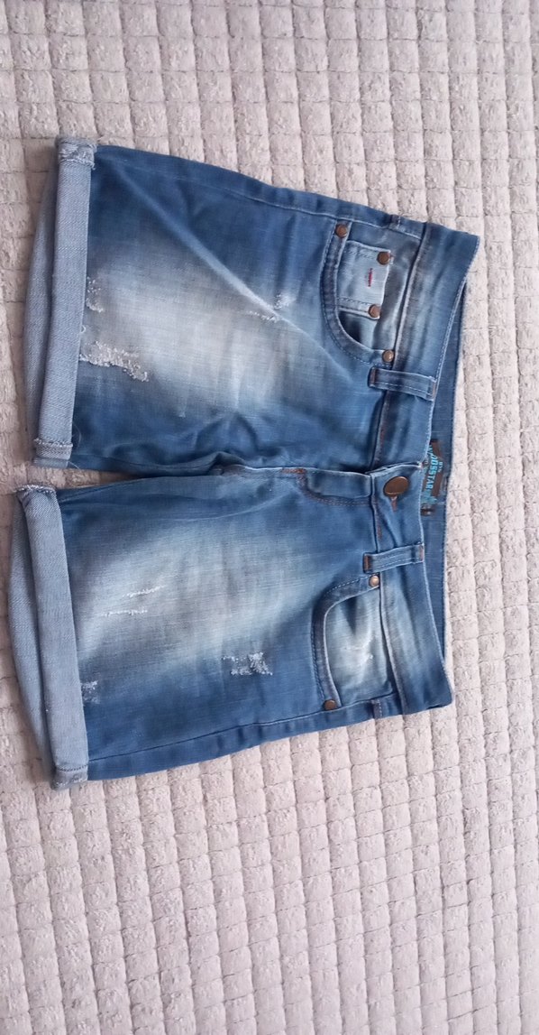 Kadın Parlak Mavi Mini Kot Şort - Görsel 2