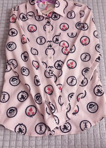 Pembe Desenli Düğmeli Kadın Gömlek - Görsel 3