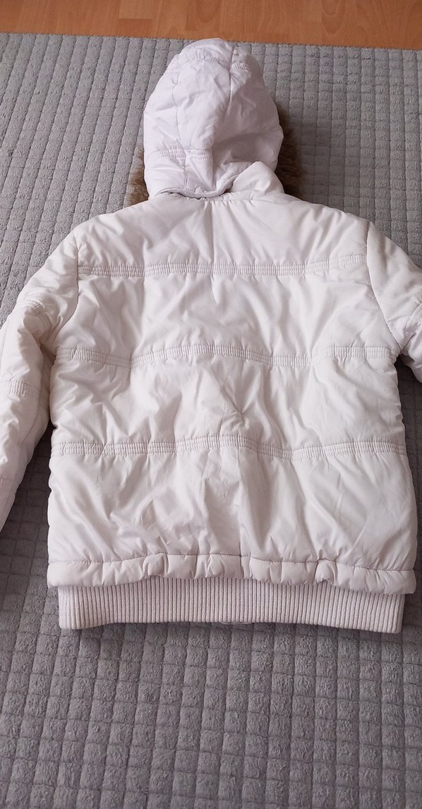 Kürklü Kapüşonlu Beyaz Kadın Kış Montu - Görsel 5