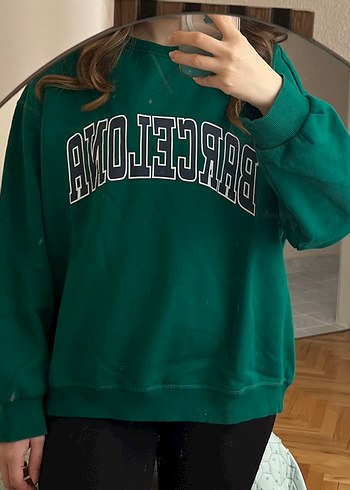 Yeşil Baskılı Oversize Sweatshirt