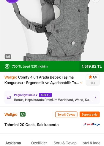 Wellgro 4 in 1 Kanguru Bursa - Görsel 4