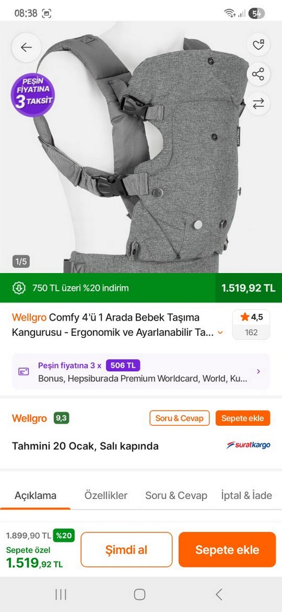 Wellgro 4 in 1 Kanguru Bursa - Görsel 4