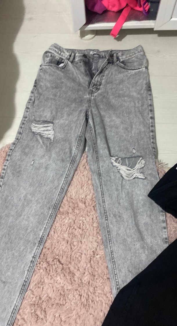 Gri Yırtıklı Salaş Kadın Kot Pantolon kargo siyah pantolon - Görsel 3