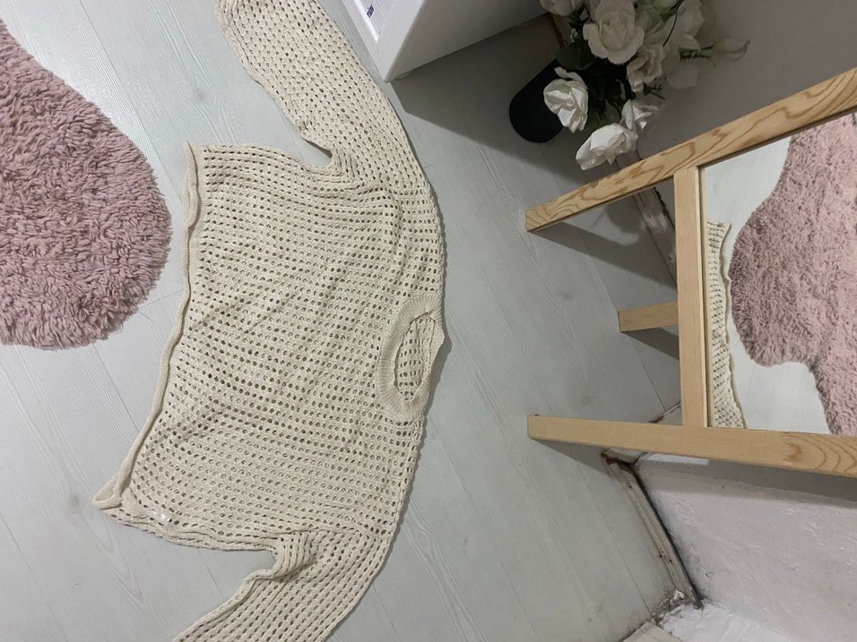 Beyaz Örgü Salaş Kadın Kazak - Görsel 3