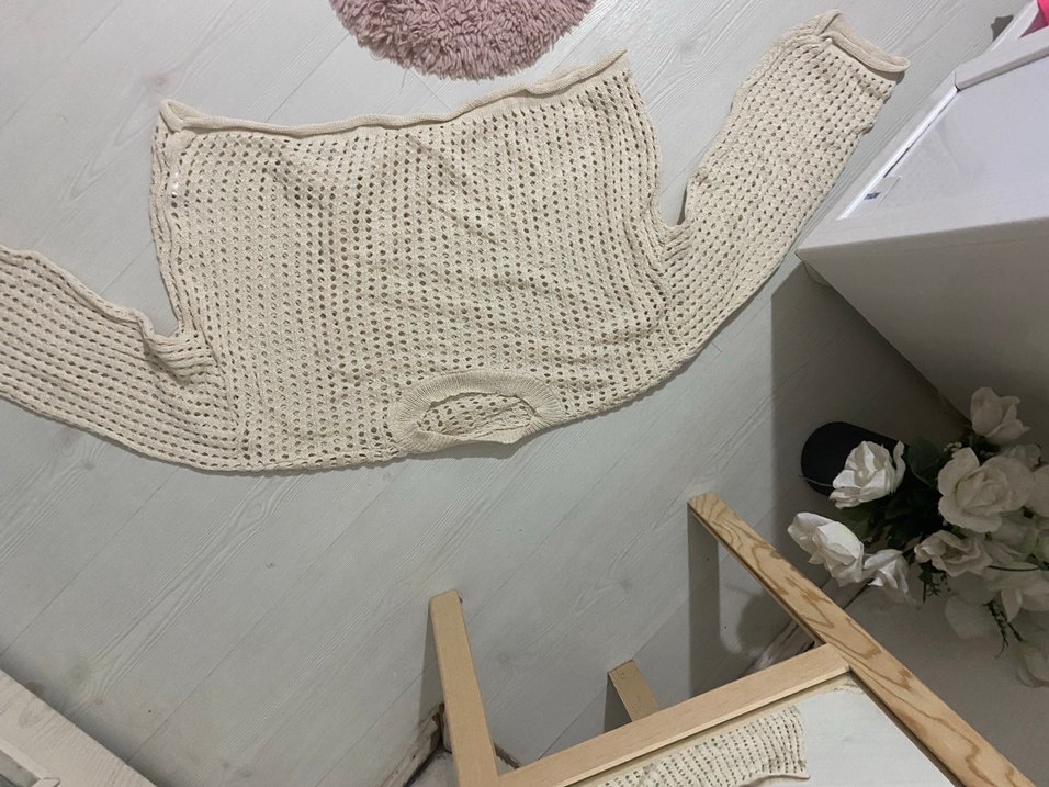 Beyaz Örgü Salaş Kadın Kazak - Görsel 2