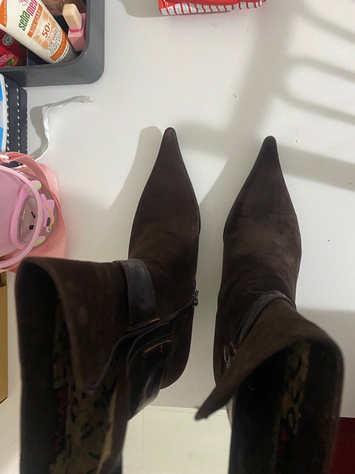 Kahverengi Süet Yüksek Topuklu Tokalı Dizüstü Bot - Görsel 2