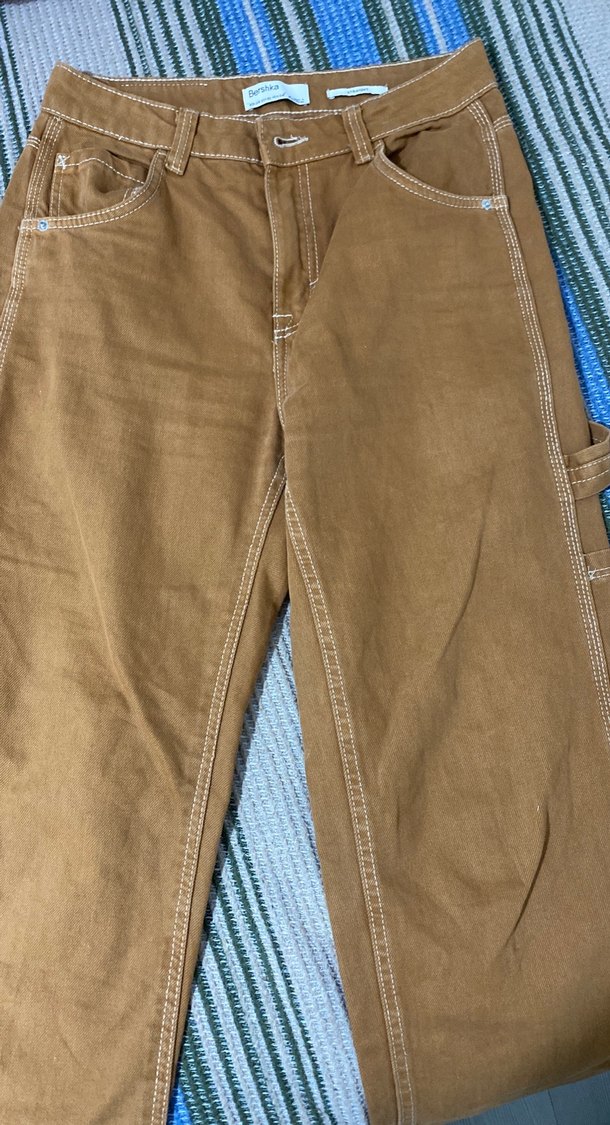 Bershka Düz Kesim Kahverengi Kadın Kot Pantolon - Görsel 2