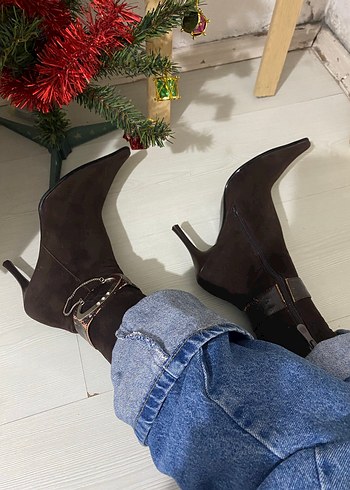 Kahverengi Denim Stiletto Kadın Ayakkabı - Görsel 2