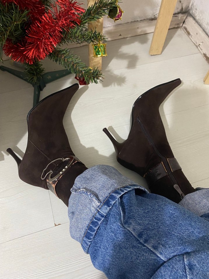 Kahverengi Denim Stiletto Kadın Ayakkabı - Görsel 2