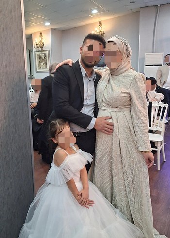 46 Beden ten rengi Renk Bej Drapeli Uzun Abiye Elbise