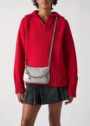 Kate Spade Zincir Detaylı Gümüş Rengi Deri Çanta İngiltereden - Görsel 7