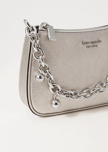 Kate Spade Zincir Detaylı Gümüş Rengi Deri Çanta İngiltereden - Görsel 6