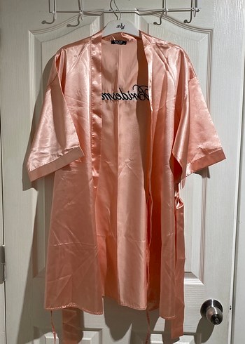 Pembe Saten Bridesmaid Midi Kadın Sabahlık - Görsel 3