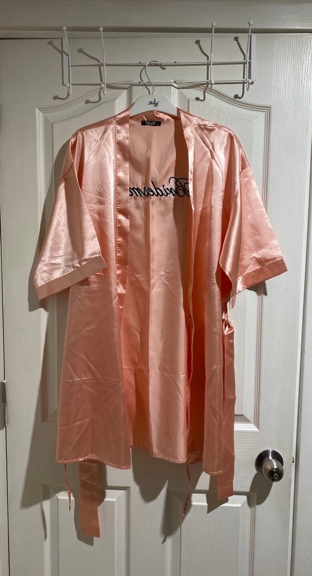 Pembe Saten Bridesmaid Midi Kadın Sabahlık - Görsel 3