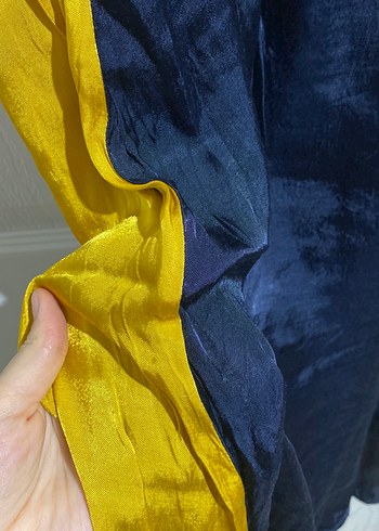 Sarı Siyah Askılı Uzun Drapeli Elbise - Görsel 5