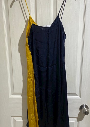 Sarı Siyah Askılı Uzun Drapeli Elbise - Görsel 4