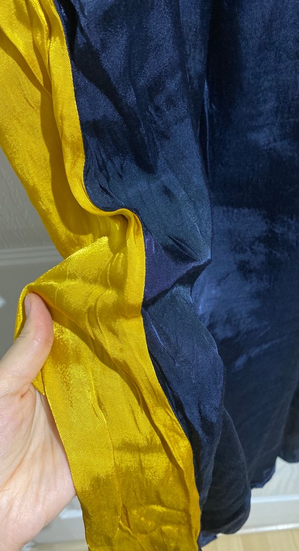 Sarı Siyah Askılı Uzun Drapeli Elbise - Görsel 5