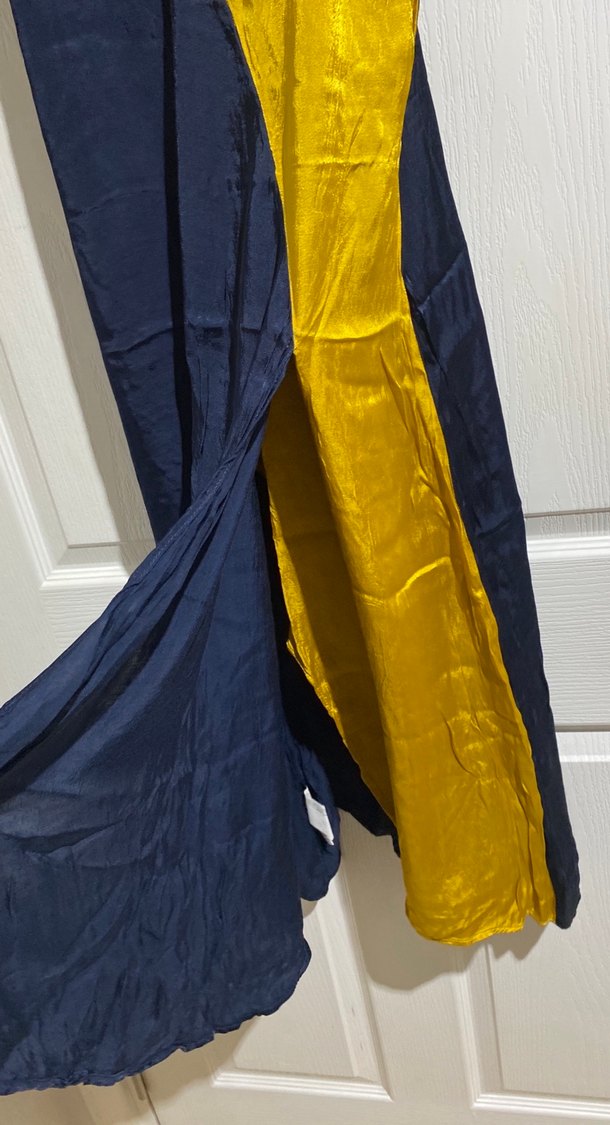 Sarı Siyah Askılı Uzun Drapeli Elbise - Görsel 2