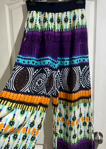 Renkli Bohem Salaş Pilili Kadın Pantolon - Görsel 2