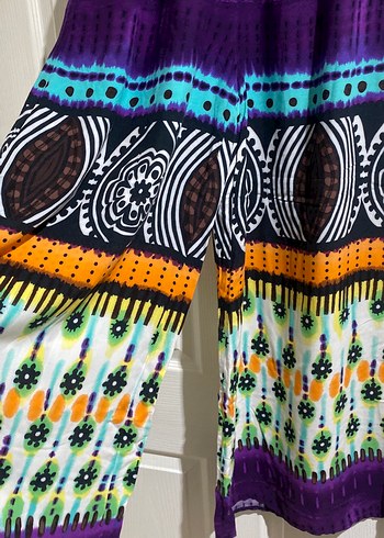 Renkli Bohem Salaş Pilili Kadın Pantolon - Görsel 3