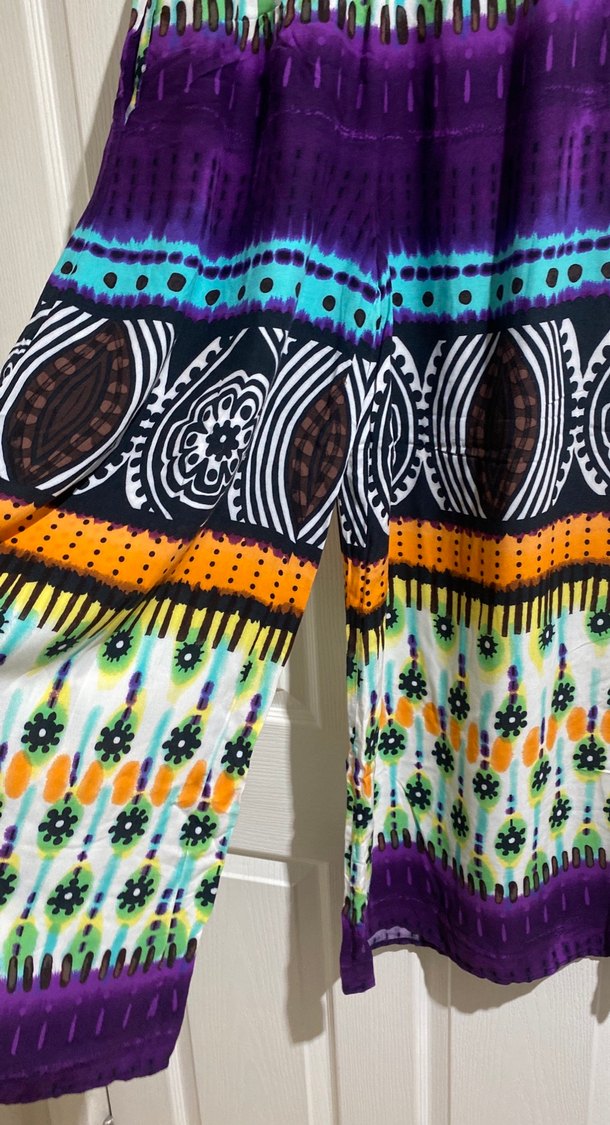 Renkli Bohem Salaş Pilili Kadın Pantolon - Görsel 3