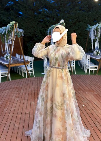 Ayşegül kalelio Pembe Çiçek Desenli Uzun Bohem Abiye - Görsel 2